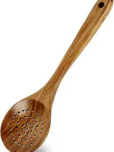 MAGNAWARE 18" Acacia Wooden Slotted Spoon Set | Cajun Cooking Utensils Kitchen Traditional