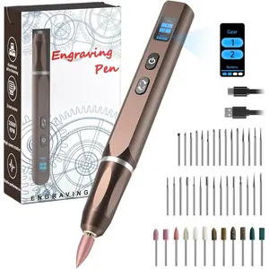 Electric Engraving Pen, Cordless Rechargeable Mini Rotary Tool with 42 Bits,  , Variable Speed, Portable Engraver Pen for Metal  Glass and Plastic, Brown