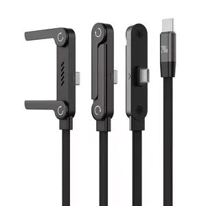 240W Super Fast Charging Cable withStand for iPhone Samsung Type-C DevicesBlack 2-in-1 Cord & Phone Holder for GamingOffice Car Travel（1.5m）