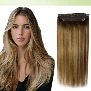 Royaomis Halo Hair Extensions Real Human Hair Halo Extensions for Women Wire Hair Extensions with Transparent Adjustable Headband Size 5 Secure Clips Straight Invisible Fish Line Hairpiece（16-#BM）