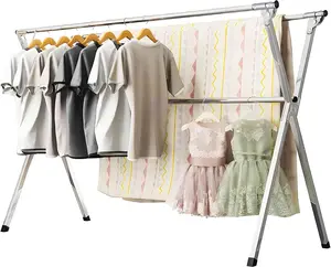 79 Inches Stainless Steel Clothes Drying Rack, Heavy Duty Folding Laundry Drying Rack for Indoor Outdoor, Portable Free-Standing Clothing Drying Stand with 20 Windproof Hooks