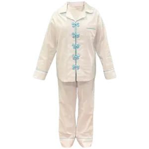 RAHA DUSE Women's Lenin Cotton Bow Pajama Set for Sleeping with Long Sleeves - Loungewear, Womenswear Breathable Comfortable Fabric Linen