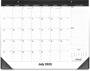 Nekmit Desk Calendar 2025-2026, Yearly Monthly Desk Pad Calendar for Planning, Ruled Blocks, January 2025 - June 2026, 14" x 11", Black