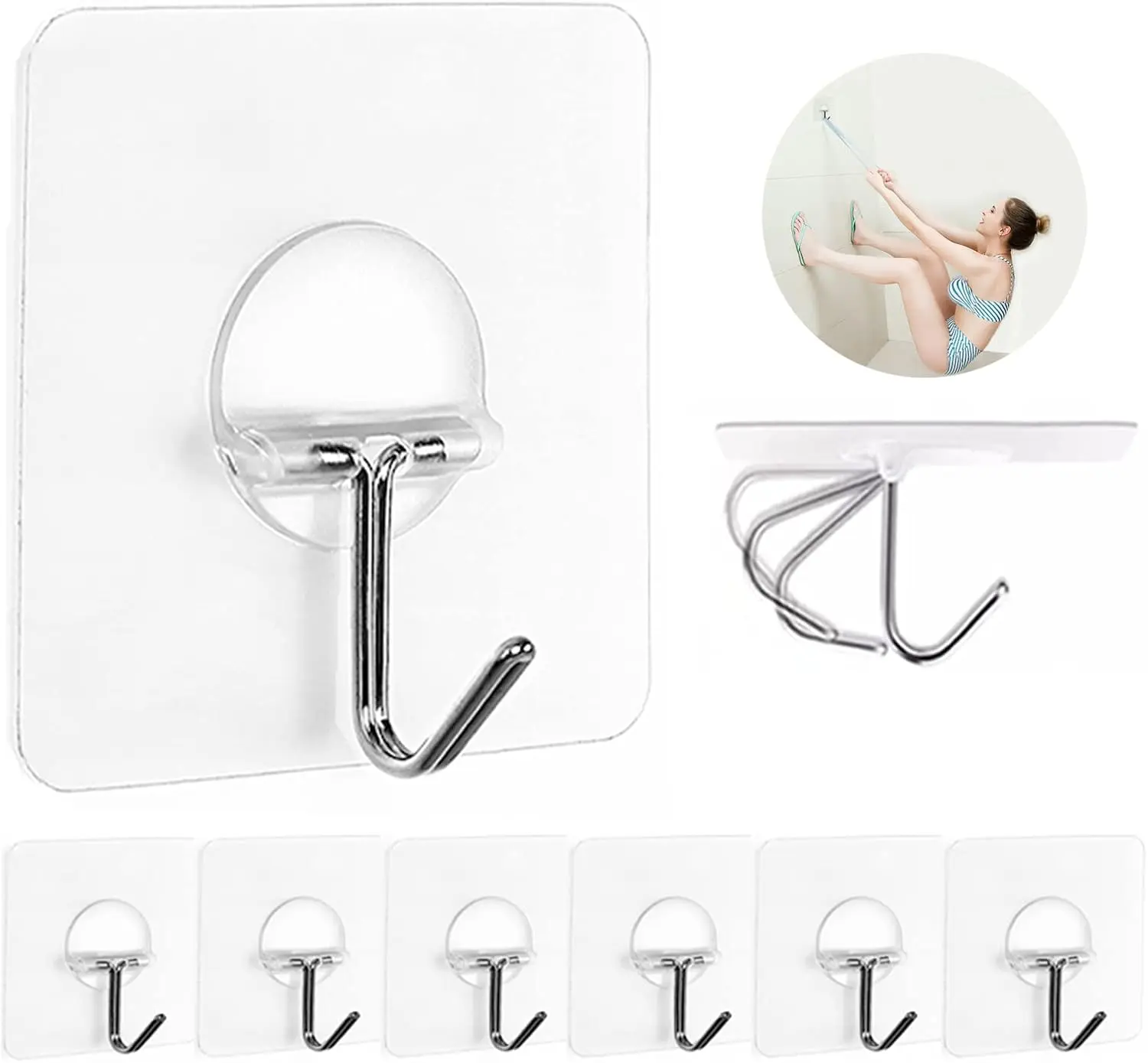 8 Pack Transparent Seamless Coat Hooks Waterproof & Oilproof