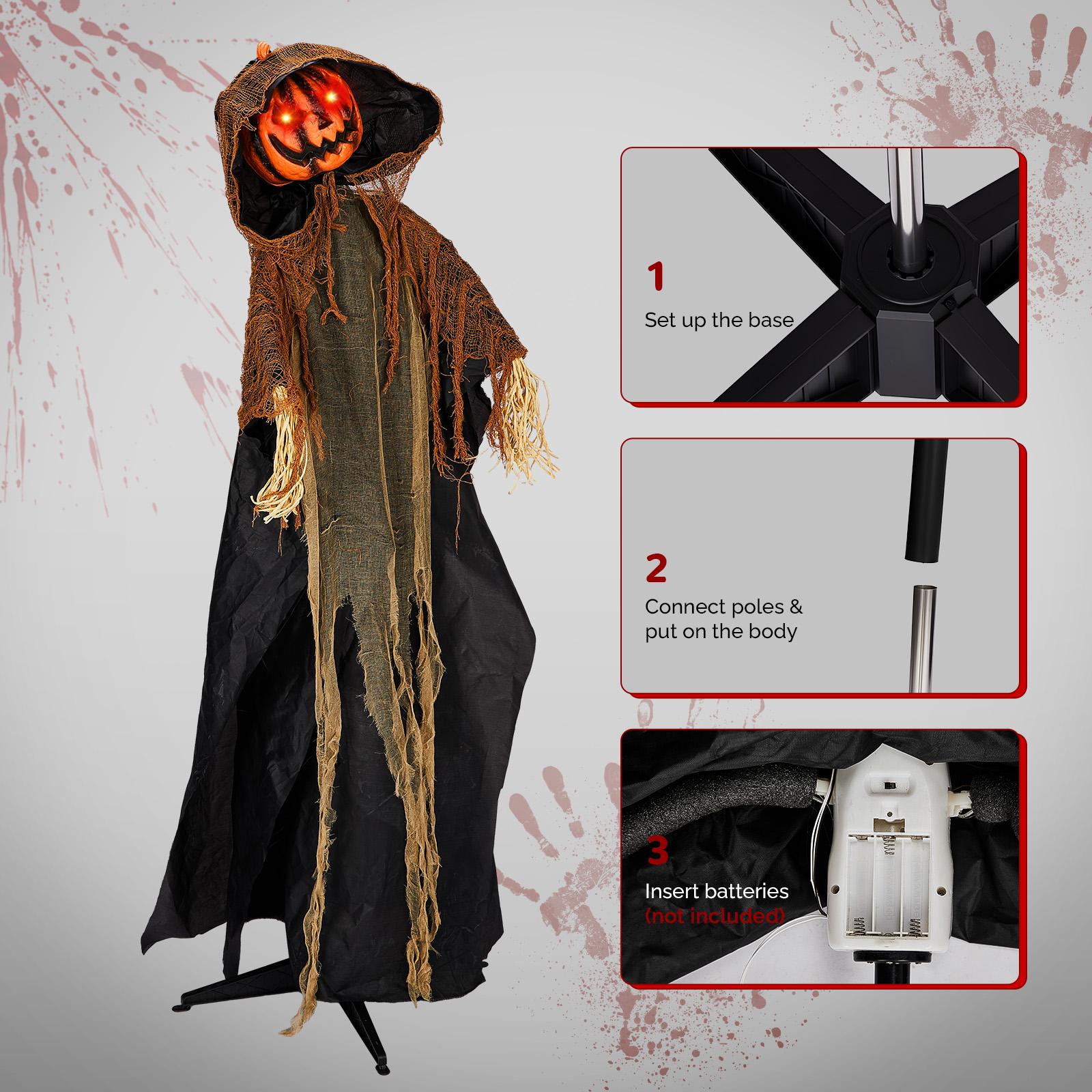 Ubesgoo 5.8ft Life-Size Animatronics Pumpkin Ghost Decorative Prop, Sound-Activated Outdoor Indoor Decor with Creepy Eyes & Sounds, Scary Holiday Haunted House Supplies
