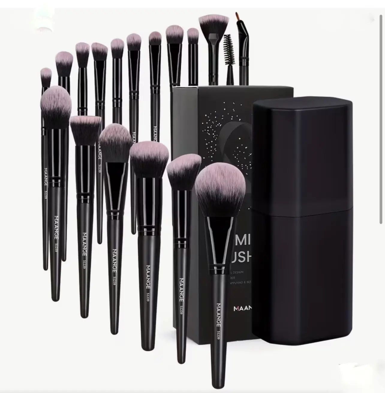 18 Piece Black Professional Makeup Brush Set with Storage Box for Complete Beauty Application