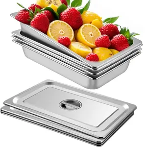 VEVOR 4 Pack Steam Table Pans 20.9x 12.8x 3.9 Inch Deep Steam Table Pan Full Size 13L Deep Food Container Stainless Steel Oven Tray Hotel Pans Anti-Jam Steam Table Food Pan