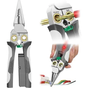 Pro 8-in-1 Wire Crimper Stripper with  Detector & Dual Alarms - Heavy Duty 12-250V AC/DC Tester for Hot/Neutral Wires - Electrician, HVAC,  Repair Tool (Gray)