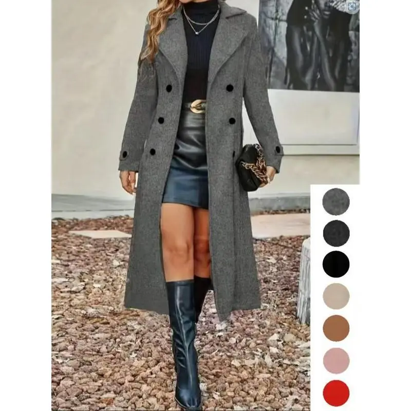 Elegant Women's Fall Winter Coat, Slim-Fit Long Kimono Sleeves, Button Front Design, Thick Woven, Plain Pattern used with raincoat
