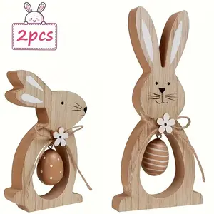 Easter Decorations Set, Wooden Bunny & Colorful Eggs Design, Perfect for Easter Celebrations, Home Decoration, Party Essentials