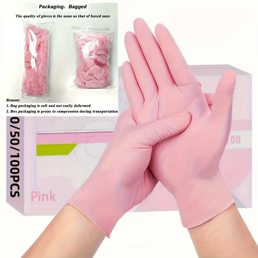 10/20/50/100 Pink Nitrile Disposable Household Cleaning Gloves - Latex-Free, Powder-Free, Suitable for Kitchen, Cleaning, Nail Art - Available in XS/S/M/L