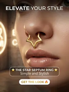 This star-shaped septum piercing ring is fashionable and versatile, and also suitable for ear cartilage piercings.