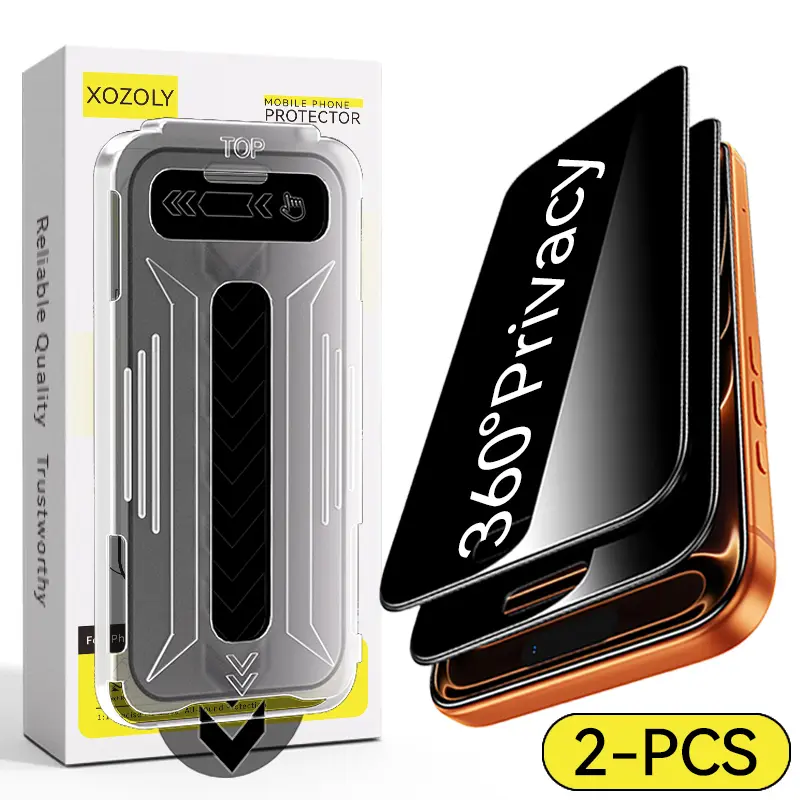 XOZOLY [2PCS] Tempered Glass 360° Anti-Spy Screen Protector for Smartphones - Full Protection, Fingerprint-Compatible, Easy Installation, Mobile Phone Accessories, Smartphone