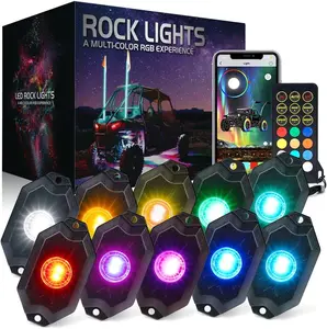 XPRITE RGBW LED Rock Lights Kit with Bluetooth & Wireless Remote Controller, Multicolor Cars Underglow, Wheel, Footwell Neon Light Kits, for Off-Road UTV ATV Trucks SUV Motorcycle Boats - 10 Pods