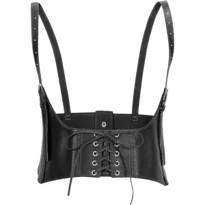 Women Faux Leather Corset Waist Belt Elastic Wide Underbust Corset Lace-up Steampunk  Belt For Halloween