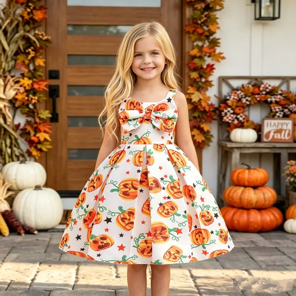 013 Girls' Sleeveless Pumpkin Witch Princess Dress with Suspenders, Bow Detail, All Seasons Halloween Masquerade Costume (Only Dress)