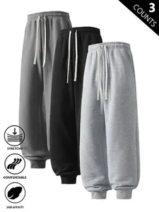 3-Pack Men's Solid Color Sweatpants,Loose Plain Casual Trousers,Basic knit Sport Pants,Unisex Versatile Joggers,Suitable For Daily Wear,Commuting,School,for Fall Menswear,available in 3 pack & 1-pack options,Please place an order according to size chart
