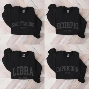 (Leave A Note or DM to Shop) (Ver 2) Custom Zodiac Sweatshirt – Black Color, Custom Year-Est Your Year Astrology Pullover, Cute Horoscope Energy Gift, Unisex Crewneck Sweatshirt, Birthday Zodiac Sign Outfit - HARSIN