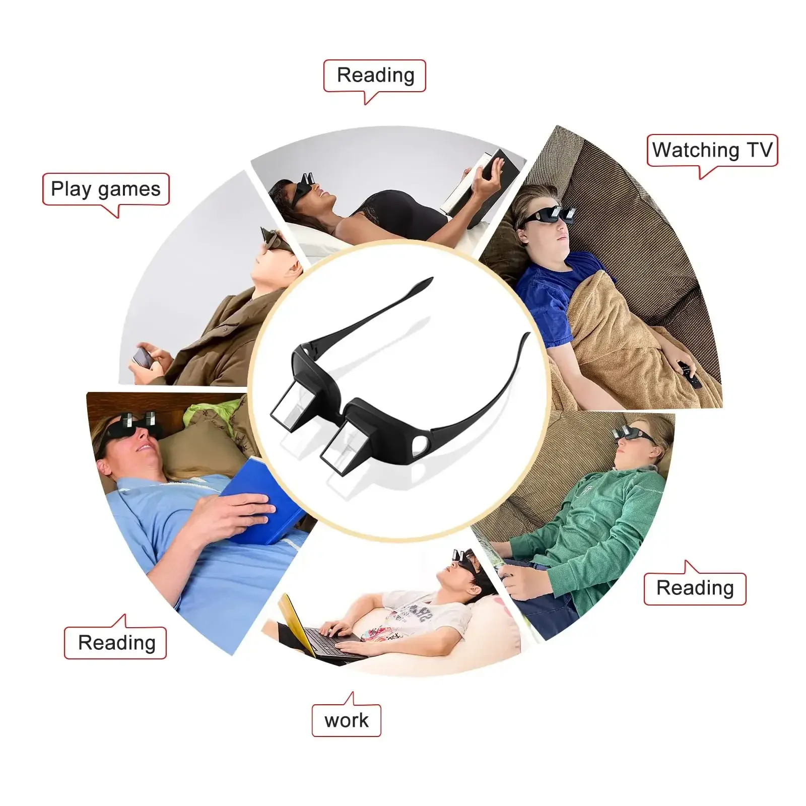LASH TECH NAIL TECH EYE GLASS Eyeglasses Lazy Reading Glasses Prismatic Periscope Horizontal Glasses Lying down Bed Reading Watching HD Readers Glasses Krokodil
