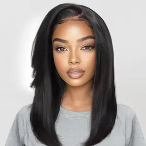 【LIVE SALE】Unice Yaki Straight Silk Press Bob Wig With Side Bangs 7x5 Pre-Bleached Natural Looking Glueless Wig Human Hair