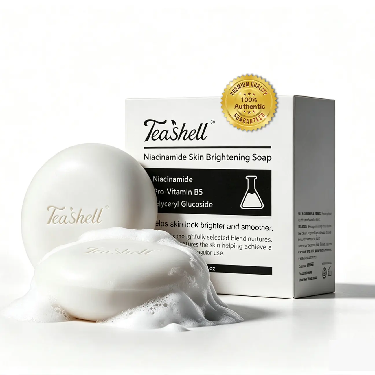 TeaShell Niacinamide + Arbutin Cleanser + Tranexamic Acid Soap, Evens Skin Tone, Deep Cleansing, Nourishes Skin, Achieves Smooth and Even Skin, Can Be Used for Daily Facial and Body Cleansing, 100g/3.53oz