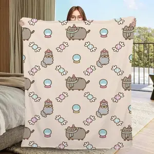 Pusheen Big Face Flannel Blanket | Kawaii Cat Cuddle Throw | Cozy Gift for Pusheen Lovers Boyfriend Gift Soft Comfy Blanket