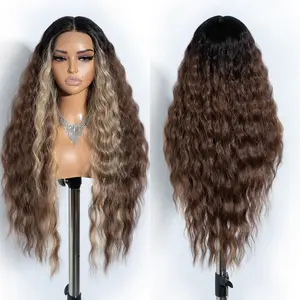 [Style Icon] 30'' Long Wavy Body Wave Deep Middle Part Lace Front Wigs 150% Density Heat Resistant Synthetic Hair Wigs Cosplay