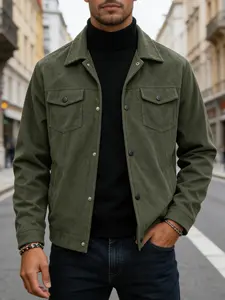 Men's casual corduroy jacket coats with button up front and snap closure - lapel design, men's retro workwear jacket, durable fabric, suitable for daily life, work travel, outdoor leisure and formal wear - Spring and Autumn seasons