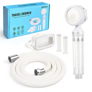 Travel Filter Shower Head Kit - Portable Outdoor Shower Set with Replaceable Filter, PVC Material Hose and Storage Bag, Ideal for Camping, RV, Beach, Hiking and Traveling