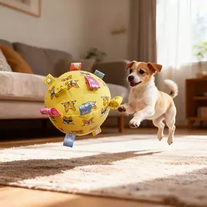 Dog Interactive Sound Ball Toy with Animal Patterns, Durable Polyester Pet Ball Suitable for All Dog Breeds, No Batteries Needed, Outdoor Play and Training, Dog Toy with Lively Design and Sturdy Structure