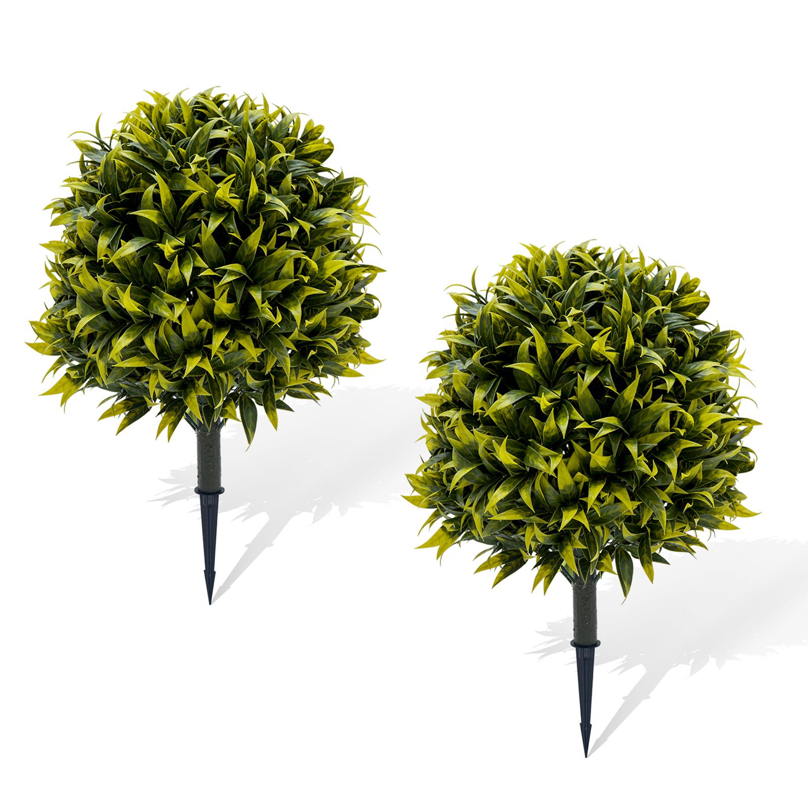2 Pcs Artificial Pasture Topiary Trees PE Leaves & Flowers Plastic Trunk & Iron Rod for Outdoor Indoor Home Garden, Terrace or Balcony Decoration Ornamental Artificial Plants