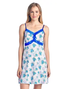Casual Nights Women's Spaghetti Strap Cotton-Spandex Fabric Sleepwear Slip Nightgown Chemise - White, Navy - Large