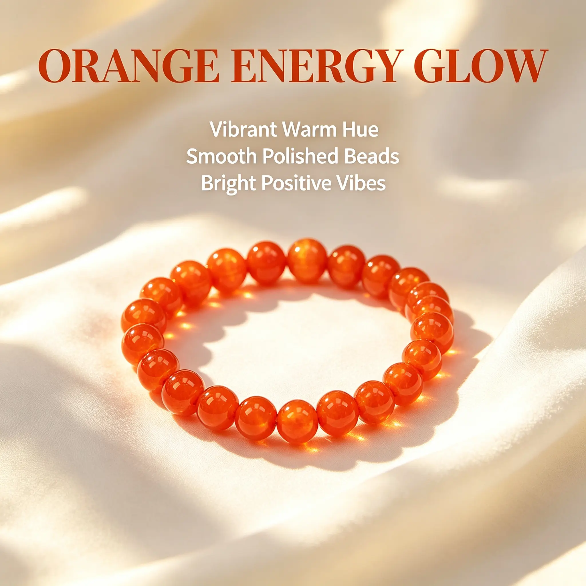 Handmade Bright Orange Red Agate Bracelet, 8mm Polished Natural Carnelian Agate Beads Vitality & Wealth Positive Energy Bracelet, Warm Tone Dainty Wrist Jewelry Gift for Women Girls with Slim Wrists