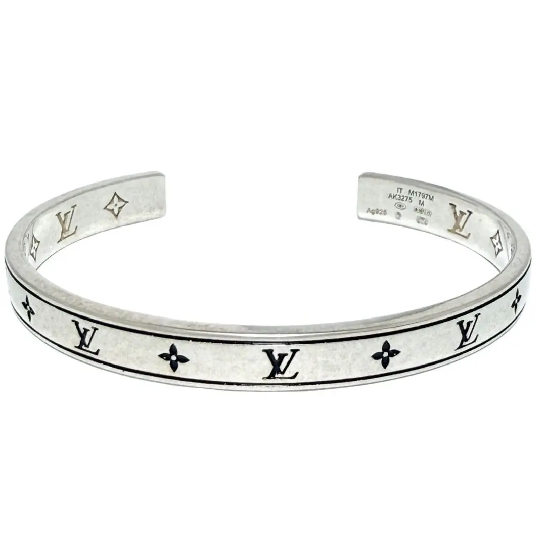 Pre-owned Louis Vuitton Sterling Silver 925 (Ag925) Small Leather Goods LV Spike Silver Bracelet