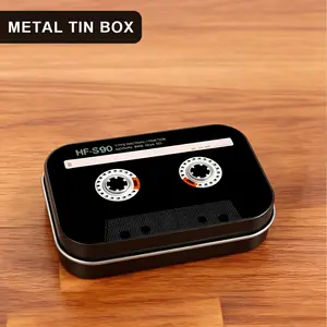 1Pc Retro Cassette Tape Metal Tin Box with Hinged Lid - Vintage Style Small Storage Containers for Mints, Jewelry & Earbuds - Durable Rectangular Tinplate Organizer Case, Unique Music Lover Gift (Classic Black)