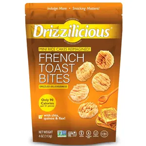Drizzilicious Mini Flavored Rice Cakes French Toast - Rice Crisps, Healthy Snack for Adults and Kids, Vegan, Gluten Free Snack, Allergen Free, Only 90 Calories Per 21 Pieces - 4 oz (Pack of 1) Dessert Dessert Sugar Sugar