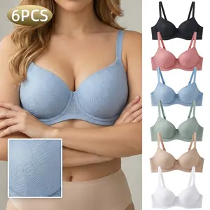 6PCS Women's Patterned push Bra with Underwire Invisible Smoothing Comfortable Breathable Daily Wear Ultra-Soft Seamless Fabric Supportive Underwire Bra Fit Elastic Band Soft Mesh Fabric