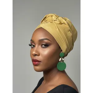 Pre-tied turban african multi-layer headband  (gold)