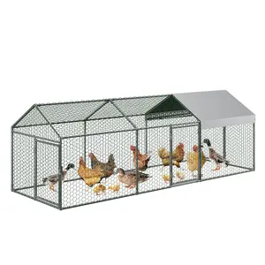 Large Metal Chicken Coop with Security Lock & Anti-UV Cover, Inch Walk-in Chicken Pen for Outdoor Backyard, Heavy Duty Poultry Enclosure for Hens Ducks
