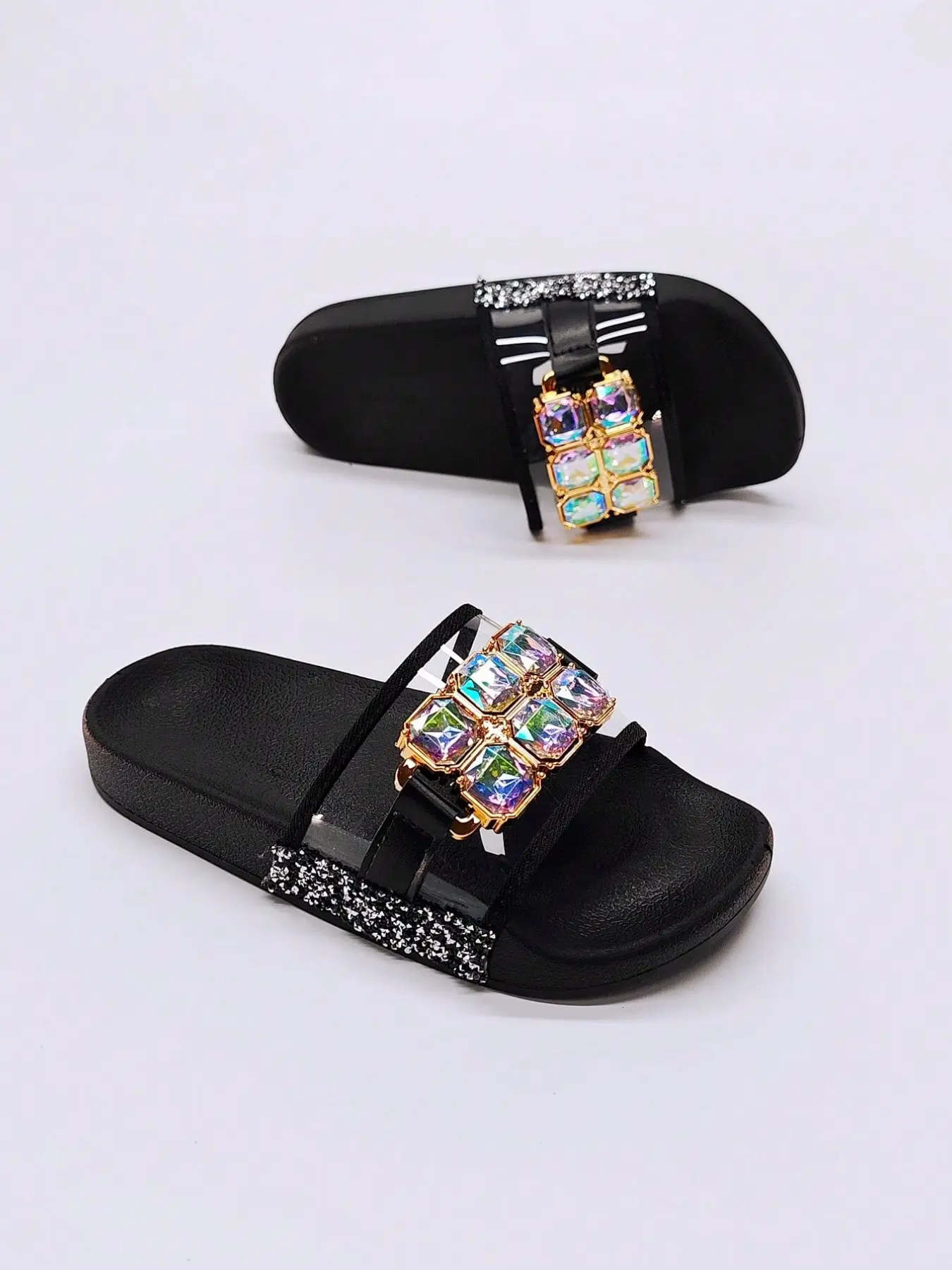 Women's Casual Sandals, Heart/starry/dot Patterns, Metal Buckle Decor, Rhinestone Flat Shoes, Indoor/outdoor Wear, Summer Slide Slippers, Rhinestone Slippers
