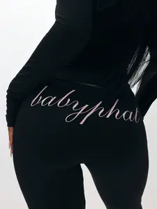 BABYPHAT Pull On Flare Leggings With Embroidered Script And Zipper Detail For Casual Everyday Wear