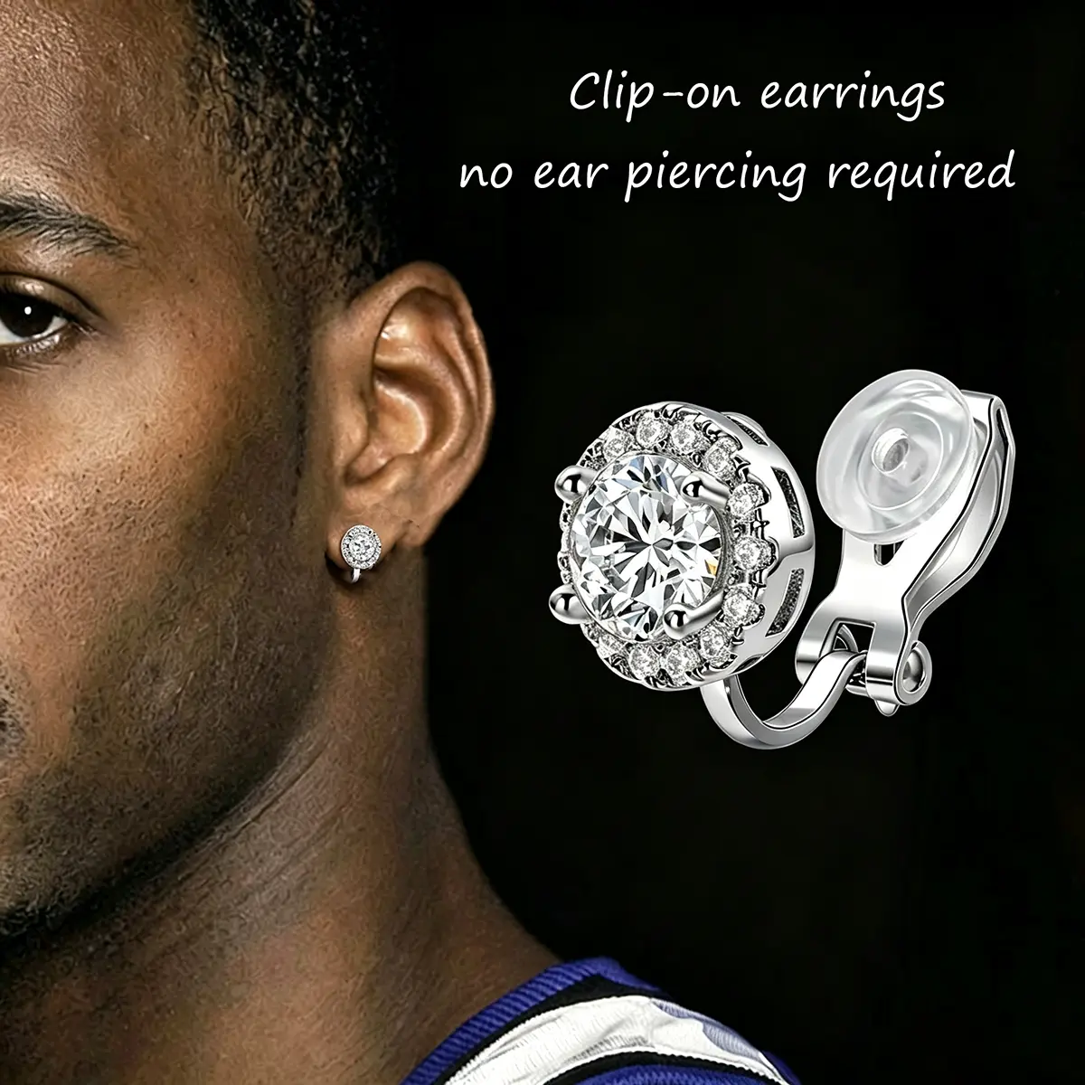 18K Gold Silvery Plated Clip On Earrings for Women and Man (Unisex) No Piercing Needed, Round Halo CZ Stud Earrings with Comfort Silicone Pads, Hypoallergenic Fake Piercing Earring for Non Pierced Ears Jewelry Gift