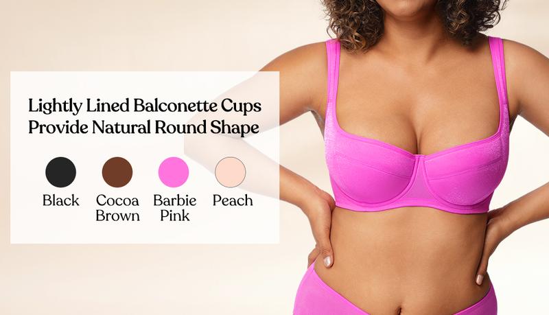 HSIA Starry Night Sexy Demi Bra Plus Size with 4mm Light Padding Underwire Support Smooth Scoop Neck & Shimmering Fabric