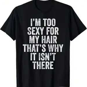 Men'S Humorous T-Shirt - "My Hair, Funny Bald Head" Joke T-Shirt, Round Neck, Short Sleeves, Black with White Text, Casual And Comfortable Style, Featuring Amusing Quotes for Men