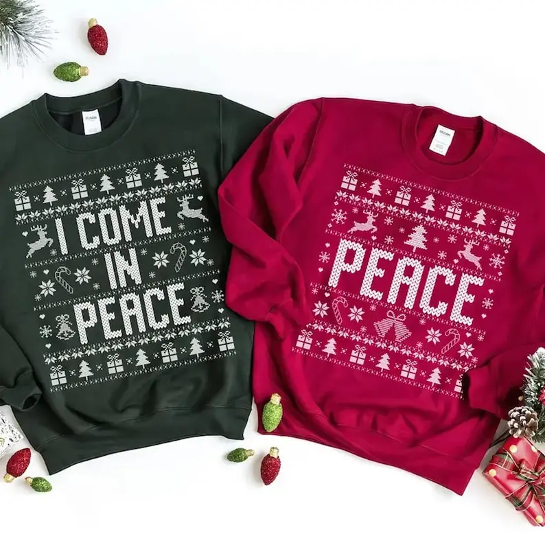 I Come In Peace Couple Shirt, Sweater, Couples Matching His & Hers Christmas Jumper, Xmas Funny I Come In Peace, Peace Hoodie, Adult Humour
