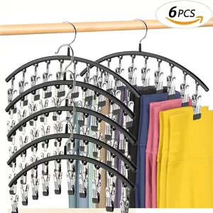 Legging Organizer for Closet,Metal Yoga Pants Hangers 2 Pack w/10 Clips Holds 20 Leggings,Space Saving Hanging Closet Organizer w/Rubber Coated Closet Organizers and Storage,Black