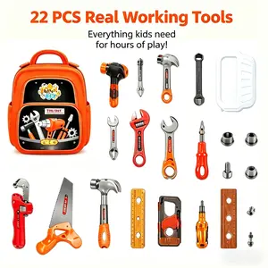 Children's Tool Set with Backpack 22 Pieces Toy Drills Safety Helmets DIY Parts for Boys Ages 3-4 Years Fun Learning Kit