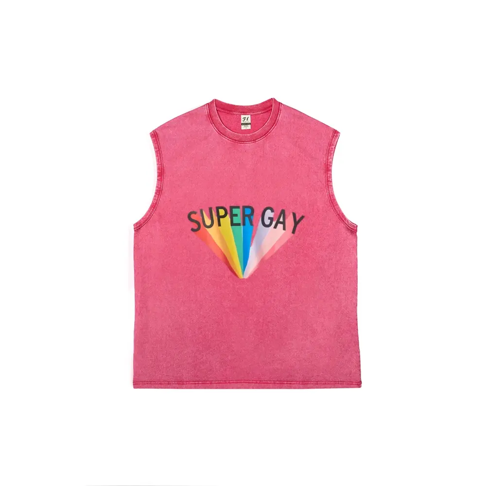 Super Gay Pride Sleeveless Tank Top | Pink Vintage Washed LGBTQ+ Graphic Muscle Shirt | Soft Cotton Rainbow Pride Tee | Casual Streetwear | Perfect Gift for Pride Month & LGBTQ+ Allies