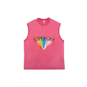 Super Gay Pride Sleeveless Tank Top | Pink Vintage Washed LGBTQ+ Graphic Muscle Shirt | Soft Cotton Rainbow Pride Tee | Casual Streetwear | Perfect Gift for Pride Month & LGBTQ+ Allies