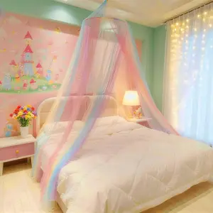 Rainbow Bed Canopy Mosquito Net, Princess Bed Canopy for Girls Room Decor or Unicorn Theme Party(Rainbow)